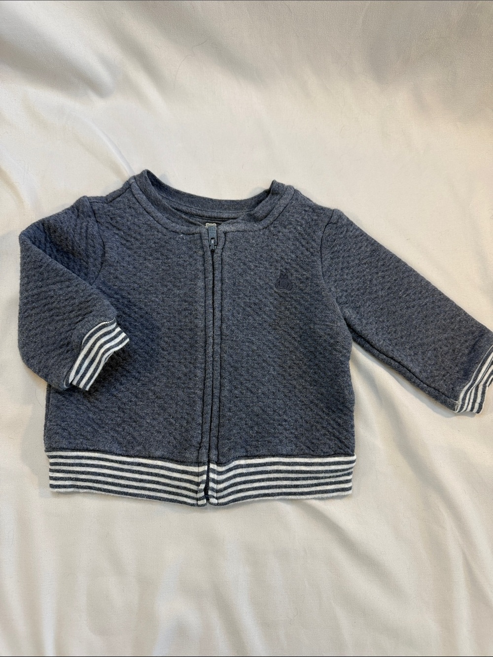GAP Navy Quilted Zip-Up Hoodie with Striped Trim